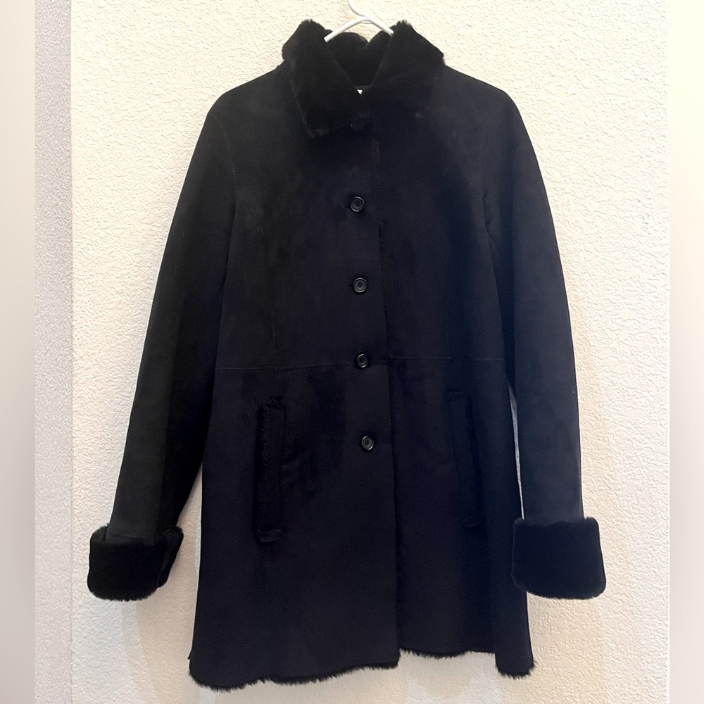 Gently used - Beautiful faux suede/faux fur black Ann Taylor Loft coat